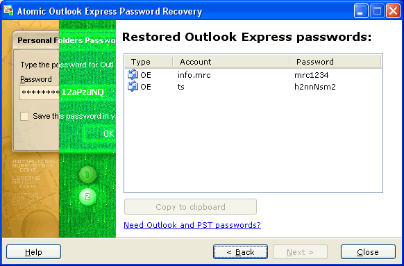 Atomic Outlook Express Password Recovery download for free - GetWinPCSoft