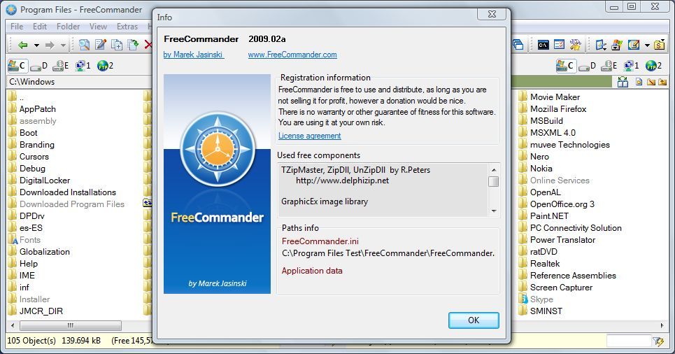 freecommander export file list with sizes