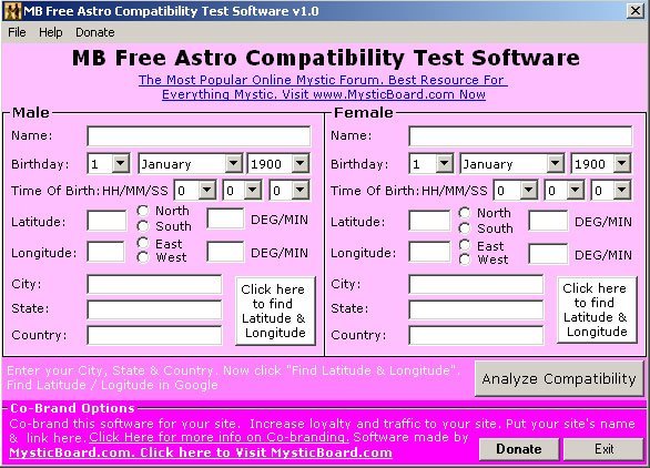 Free download MB Free Astro Compatibility Test Software. 