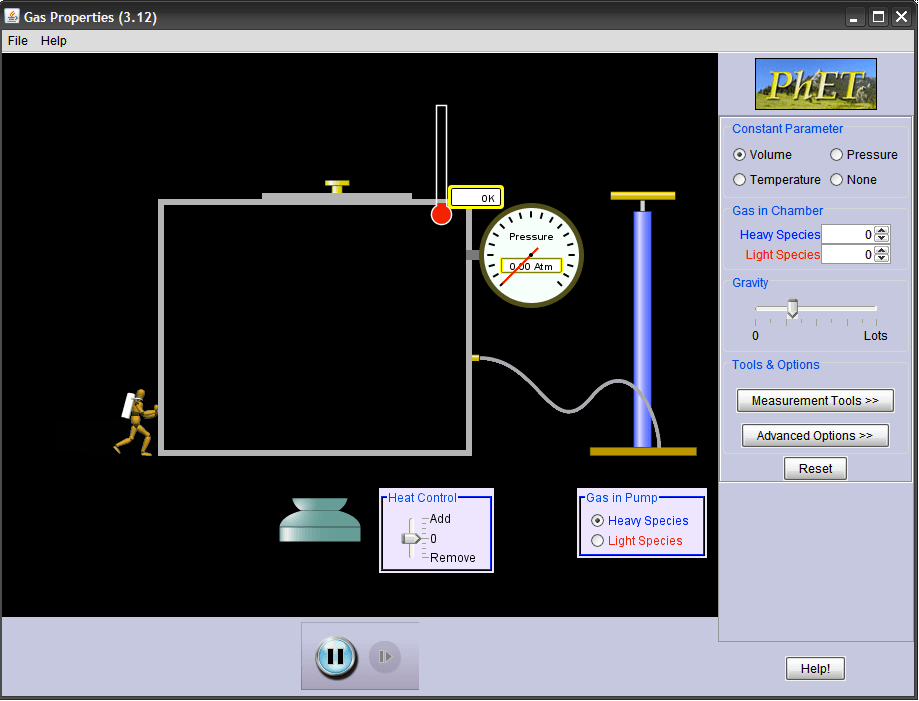 Gases properties. Phet interactive Simulations. Gas Props.