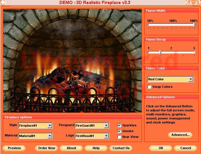 simulated fireplace screensaver