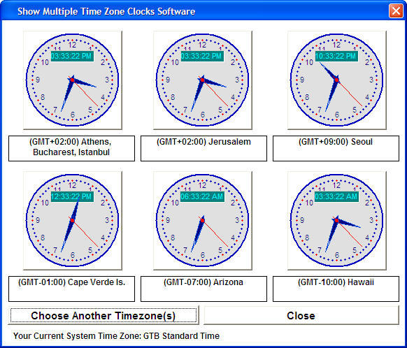 Show Multiple Time Zone Clocks Software download for free GetWinPCSoft