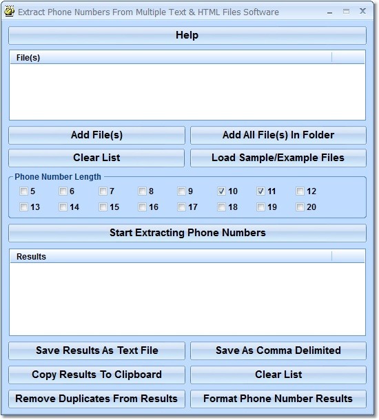 Extract Phone Numbers From Multiple Text & HTML Files Software download for free - GetWinPCSoft