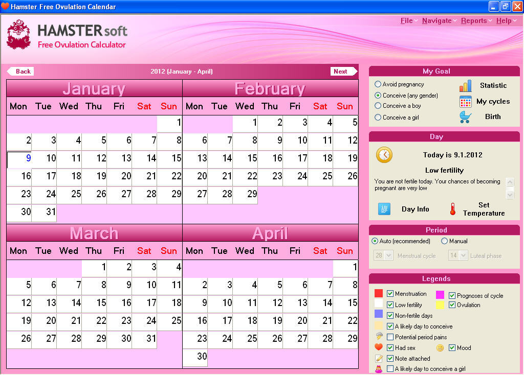 Hamster Free Ovulation Calendar download for free GetWinPCSoft