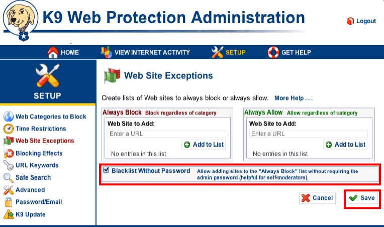 k9 web protection not responding