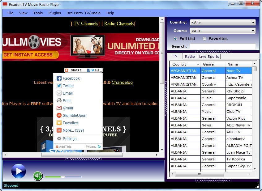 readon tv movie radio player for windows 8.1