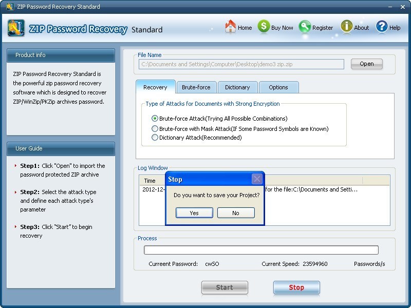 ZIP Password Recovery Standard download for free - GetWinPCSoft