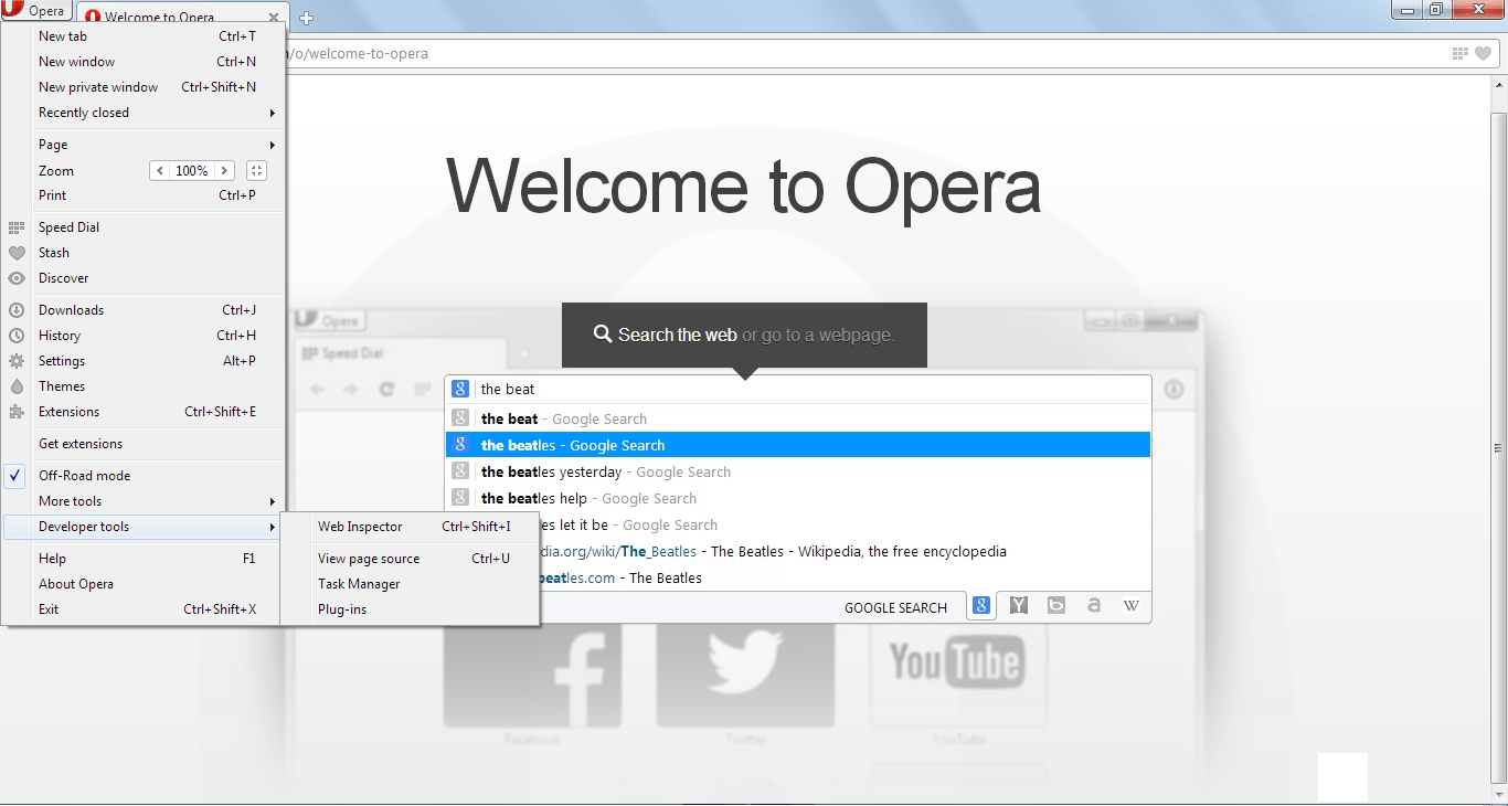 turn off update message in opera developer