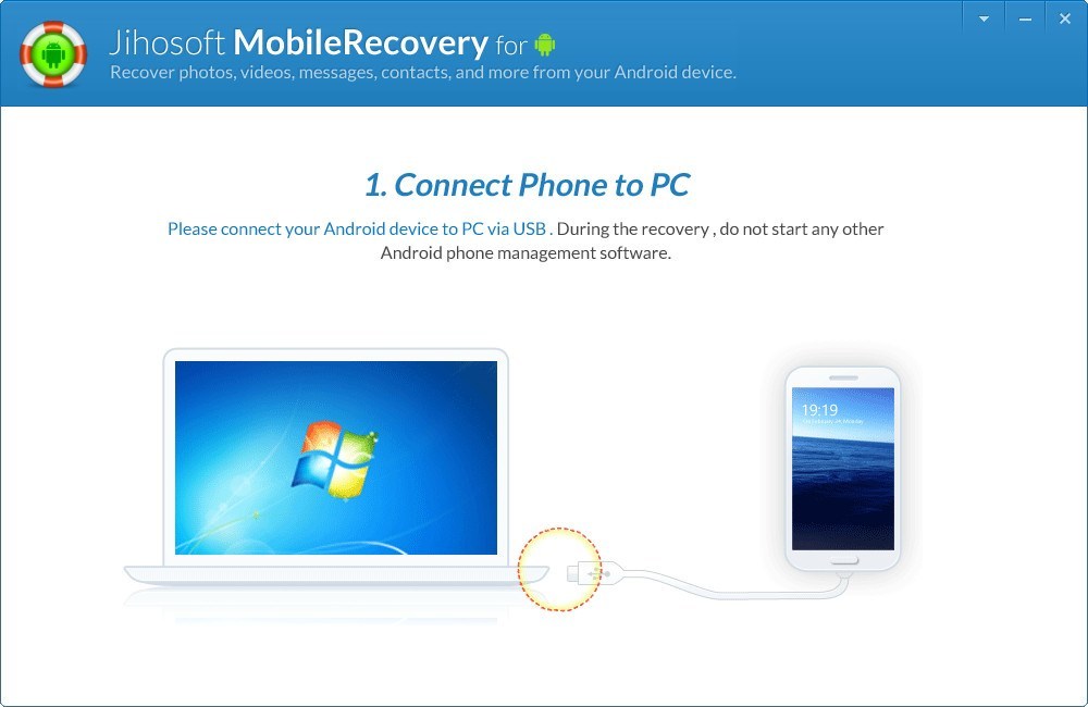 Please connect phones. Android photo Recovery. Phone Recovery. Jihosoft. Samsung photo Recovery.