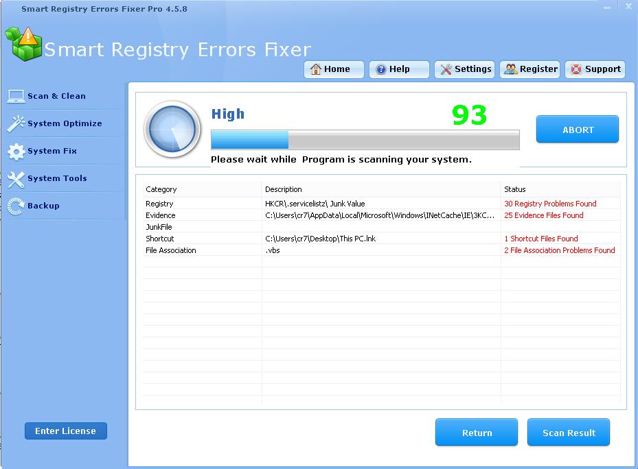check registry for errors