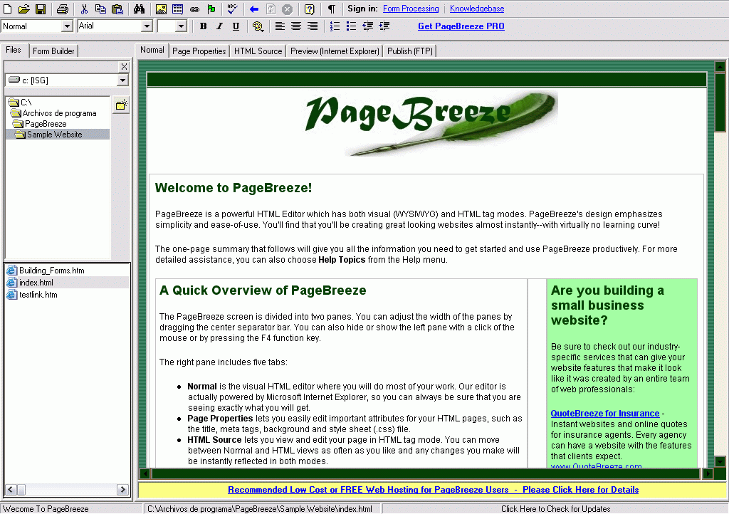 download pagebreeze free html editor