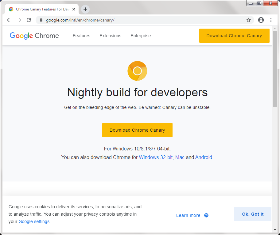 google chrome canary build download baixaki