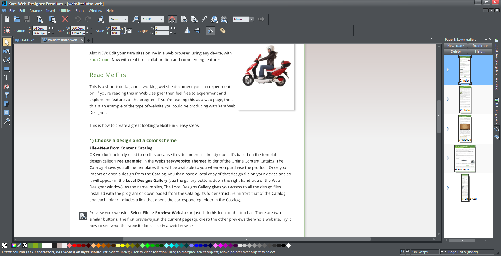 xara web designer 10 free scrol templates